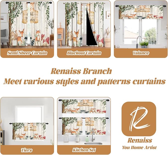Renaiss 42 x 84 Inch African Safari Baby Curtains Grommet Blackout Window Curtain Planks Animals Tropical Tree Stump Fox Squirrel Mushrooms Print Window Treatment for Kids Boys Bedroom Decor 2 Panels