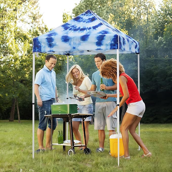EAGLE PEAK 5x5 Pop Up Canopy Tent Instant Outdoor Canopy Easy Set-up Straight Leg Folding Shelter, Tie Dye Blue