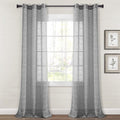 Lush Decor Farmhouse Textured Grommet Sheer Window Curtain Panel Pair, 38"W x 95"L, Dark Gray