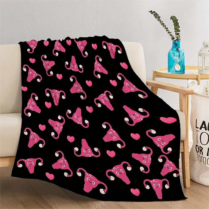 Thuswarm Cute Uterus Heart Flannel Throw Blanket Warm Cozy Soft Funny Print Blankets for Bed Couch Sofa Room Decoration Gifts 120"×90" Extra Large for Family