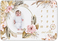 Chumia Baby Monthly Milestone Blanket for Girl Boy 59"x39" Floral Boho Photo Prop Blanket Baby Age Milestone with Felt Wreath Frame
