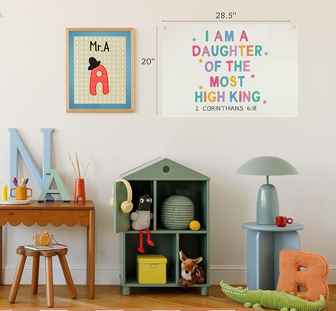 Christian Bible Verse Scripture Rectangular Banner Flag Wall Decor Gift for Baby Girl Kids,Nursery Bedroom Playroom Reading Room Decor-I am a Daughter of the King-Baby,Shower Birthday Christmas Gift