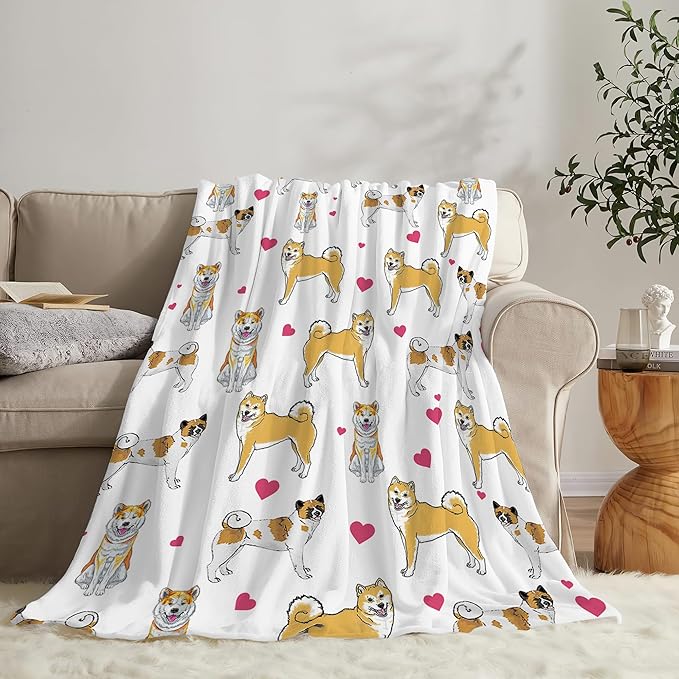 Akita Dog Throw Blanket - Gifts and Decor for Girls, Women, Kids, Adults - Soft Warm Cozy Fleece for Couch, Sofa, Bed - Cute Dog Design - 50"x40"