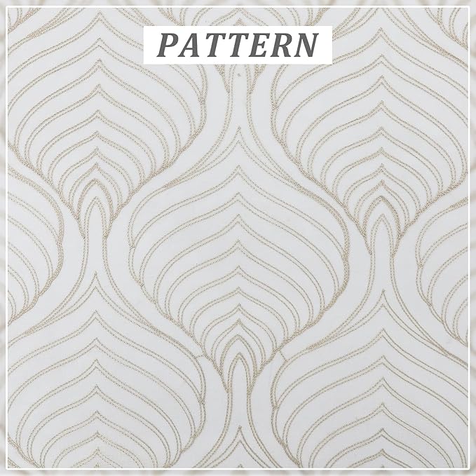 VISIONTEX Sheer Curtains 84 Inches Long 2 Panels Set Taupe Moroccan Embroidery Texture Geometric Rod Pocket Ivory White Voile Tulle Semi Window Treatment Pair for Bedroom Living Room 54 x 84 Inches