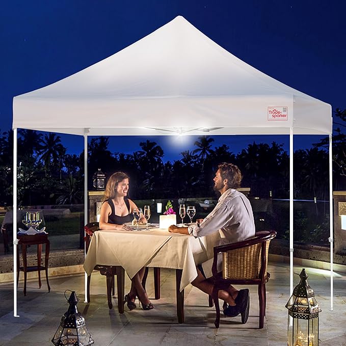 Tradesparker 10x10 Pop Up Canopy Tent,Commercial Movable Canopy with ApexCore LED & Rugged Casters-Instant Easy Setup Shelter Canopies with Weight Bags & Stakes for Oudoor Events Markets Vendors,Grey