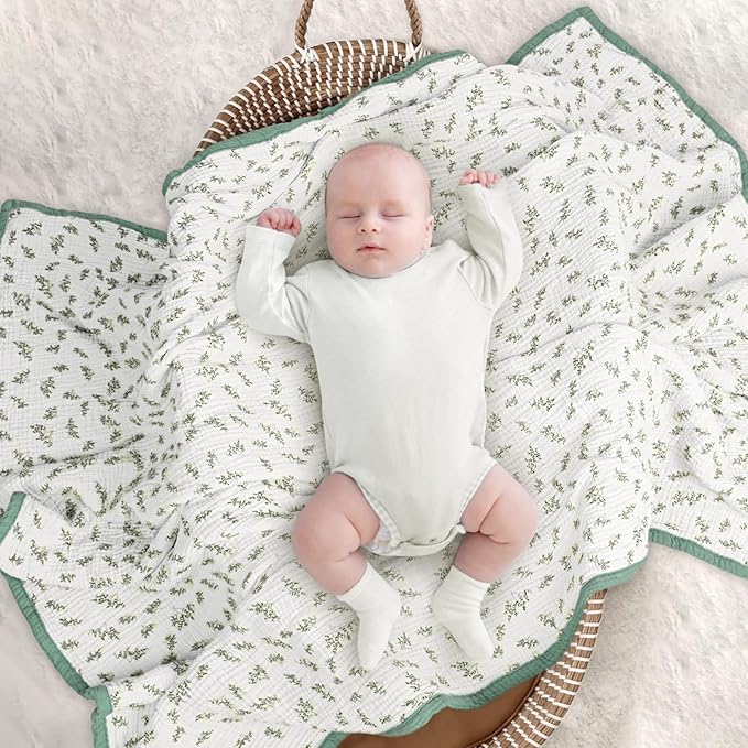 lulumoon Muslin Quilt Blanket, Crib Blanket for Baby and Toddler,47x47 Inches(Lotusleaf Tree)