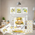 Personalized Baby Crib Bedding Set, 5 Pcs Custom Name Nursery Bedding Set, Lemon Tea Baby Bedding Set for Girls Boys, Double Layer Flannel Baby Crib Set, Toddlers Kids Infants Customized Gifts