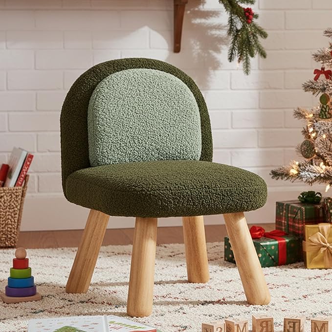 Kid Chairs Sherpa Toddler Chairs Comfy Kids Desk Chair, Wood Toddler Couch Sofa, Soft Kid Reading Chair with Padded Back, Boy Girls Chair for Deskk, Desk Chair for Kids Bedroom/Playroom, Green