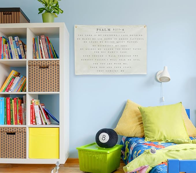Psalm Christian Bible Verse Scripture Canvas Rectangular Banner-Flag Poster Wall Decor for Baby Boy Girl Kids,Nursery Above Crib Kids Room Bedroom Decor-Baby Shower Baptism Birthday Christmas Gift