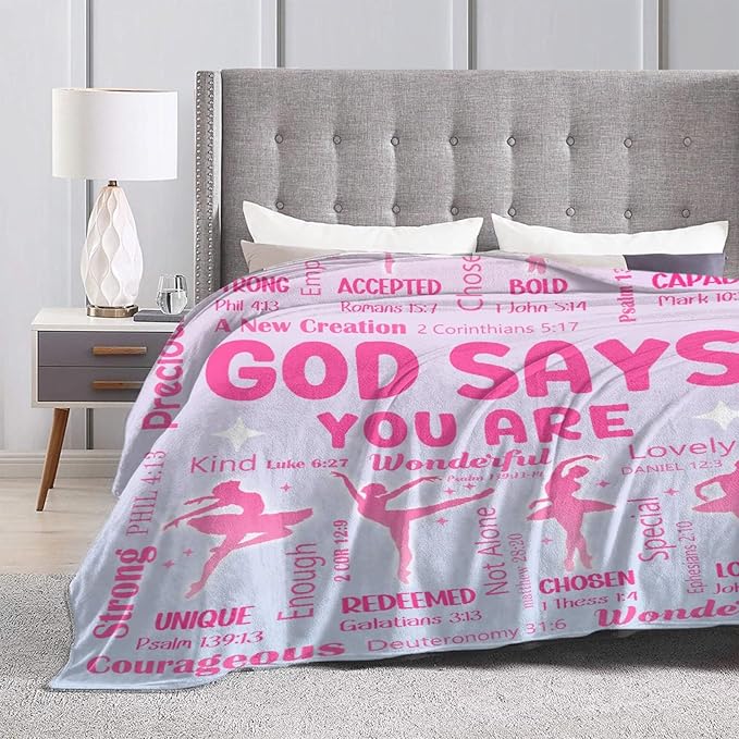 Ballet Bible Verse Blanket, Inspirational Scripture Religious Gifts for Christian, Warm Soft Flannel Bible Throw for Bed Sofa Decoration 60"x80" for Adult