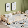 LLS Twin Floor Bed for Kids Solid Wood Montessori Bed Frame with Safety Guardrails Multifunctional Montessori Floor Bed for Toddlers, Without Door, Natural