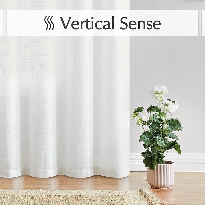 FMFUNCTEX Linen Semi Sheer Curtains for Bedroom, White Curtains 72 Inch Length for Living Room, Country Farmhouse Sheer Drapes, Light Filtering Window Curtain, Grommet Top 2 Panels