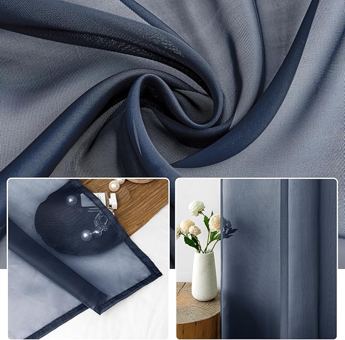 MIULEE 2 Panels Navy Blue Sheer Curtains 90 inches Long Window Curtains Rod Pocket Elegant Window Voile Panels/Drapes/Treatment for Bedroom Living Room (54X90 Inches)