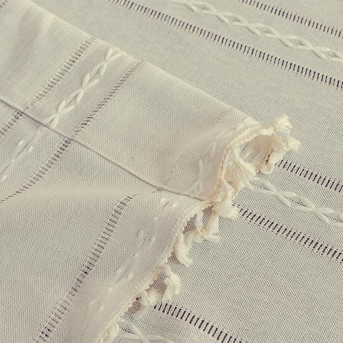 Deeprove Ivory Boho Curtains for Bedroom 84 Inches Long, Bohemian Chic Textured Embroidery Overlapping, Vintage Handmade Tassels Country Decor Drapery, Rod Pocket, 1 Panel W52 x L84