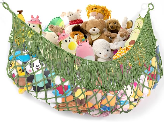 Stuffed Animal Hammock - Extra Large 56'' Long, Stuffed Animal Storage, stuffed animal Holder net, Toy Hammock Large, Toy Storage Hanging Organizer - Avocado green