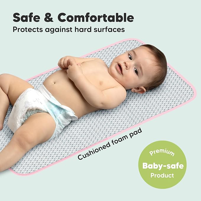 KeaBabies Portable Diaper Changing Pad, Easy Wipe Clean - Foldable Waterproof Baby Changing Mat for Diaper Bag, Compact, Lightweight, 25x13 Newborn, Infant, Baby Changer Travel Essential (Sweet Pink)
