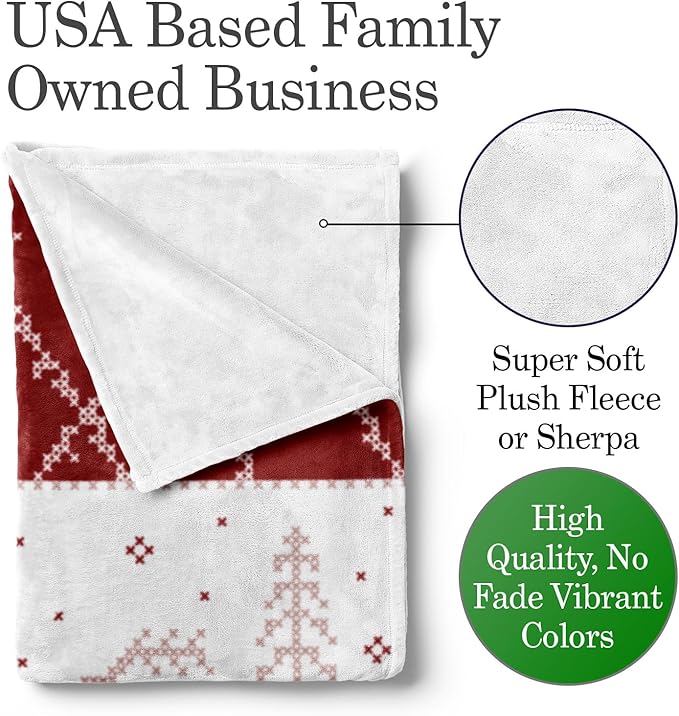 Personalized Christmas Stitch Style Blanket - Ships Next Day from USA - Fleece or Sherpa, Soft Sofa Throw, Customizable Family Throws, Holiday Home Decor, Cozy Christmas Bedding (Fleece 60x80)