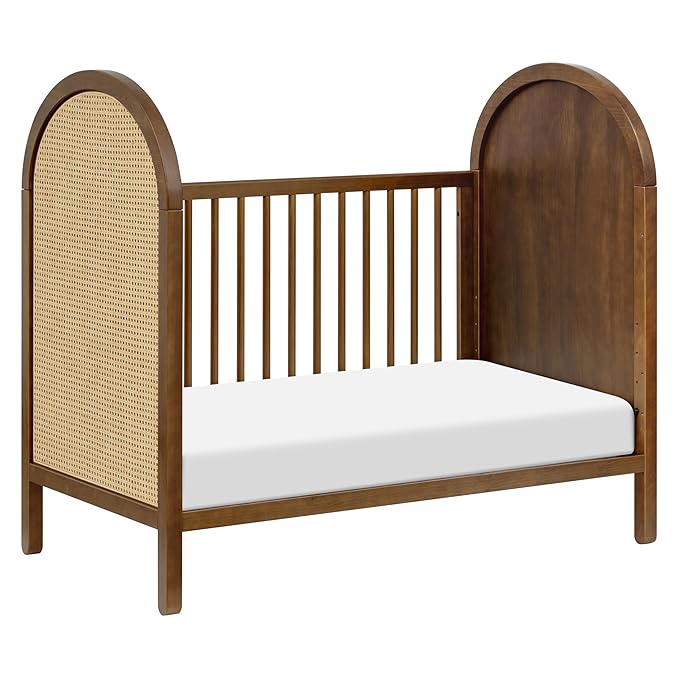 Babyletto Bondi Cane 3-in-1 Convertible Baby Crib - GREENGUARD Gold Certified Convertible Crib to Toddler Bed & Daybed - Wooden Baby Bed 4 Adjustable Heights - Made of 100% Solid Wood - Natural Walnut