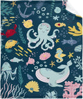 Thuswarm Cute Blue Sea Creatures Octopus Whale Flannel Blanket for Autumn Winter Gifts Warm Cozy Soft Funny Print Throw for Bed Couch Sofa 80”×60” Large for Adult