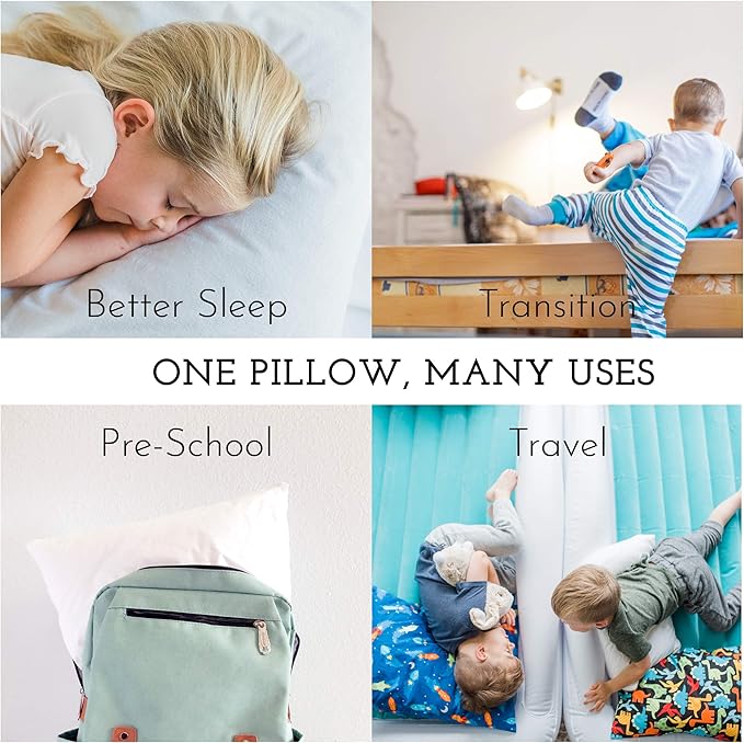 Little Sleepy Head Youth Pillow with Pillowcase 16x22, Soft Jumbo Toddler Pillow & Hypoallergenic Pillowcase - Best Kids Pillows for Sleeping, Perfect Kids Travel Pillow (Elephants Gray)