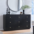 Fluted Dresser for bedroom, 55"W Black 9 Drawer Dressers, Wood Tall Dresser Storage Organizer, Modern Bedroom Chest of Drawers with Deep Storage for Closet Hallway, Entryway, Living Room Black