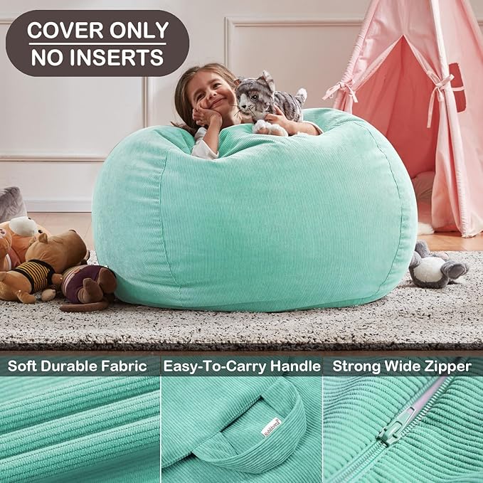 Nobildonna Bean Bag Chair Cover (No Filler) for Kids and Adults,Beanbag Stuffed Animal Storage Without Filling Plush Toys Holder and Organizer Soft Premium Corduroy 200L