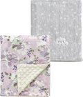 CREVENT 2Pcs 30''X40'' Cute Cozy Fluffy Warm Baby Blankets for Infants Toddlers' Bedding Crib Cot Stroller - Grey Cloud + Minky Grape