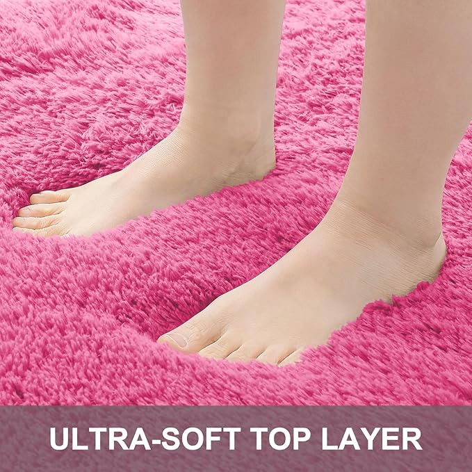 OLANLY 2x4 Machine Washable Runner Rugs for Hallway, Soft Fluffy Shaggy Bedside Rugs for Bedroom, Living Room, Indoor Floor Carpet for Kids Girls Boys, Nursery Rooms, Home Decor Aesthetic, Hot Pink
