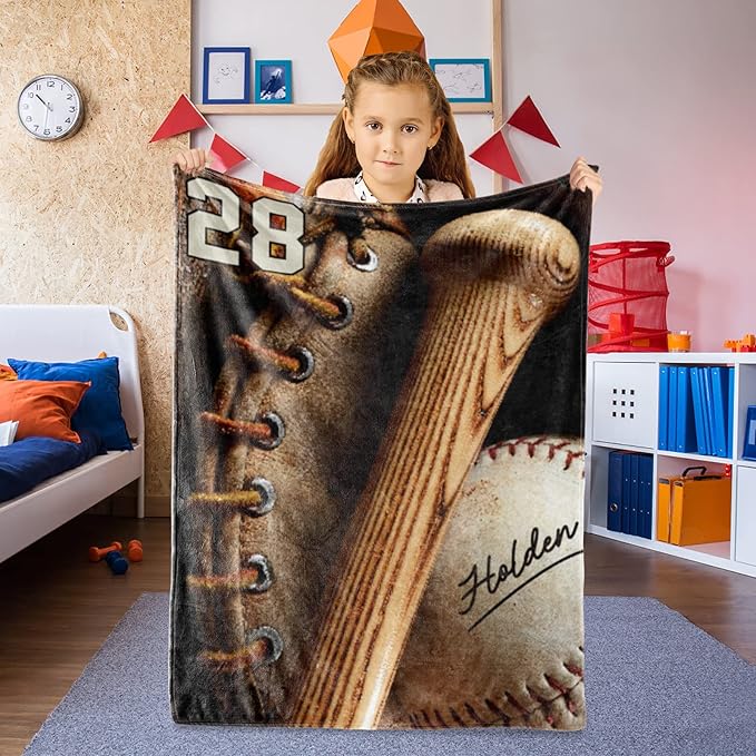 Custom Baby Soft Blanket: Personalized Bedding for Kids Baseball Ball Throw Blankets - Perfect Newborn Gift Infant Swaddling Blanket with Name 30x40inch