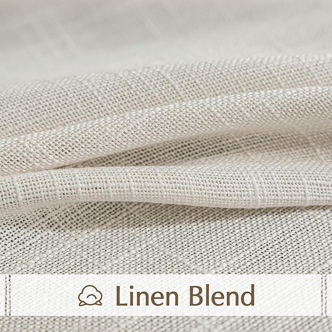 FMFUNCTEX Linen Semi Sheer Curtains for Bedroom, Natural Curtains 54 Inch Length for Living Room, Country Farmhouse Sheer Short Drapes, Light Filtering Window Curtain, Grommet Top 2 Panels