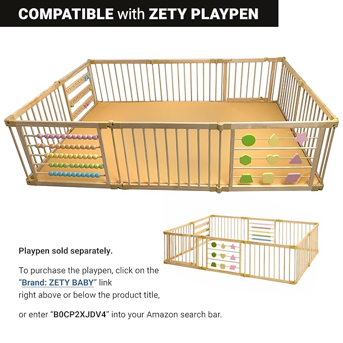 Zety Compatible Baby Play Mat - PU Leather Baby Playpen Mat - Waterproof Play Mats for Floor - 1.5" Thick High Density Foam Play Mat (Colored, 8-Panel) (Beige, 10-Panel)