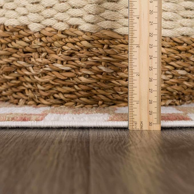 Hauteloom Pertek Modern Checkered Area Rug - Modern Geometric Carpet for Living Room, Kids Room, Nursery - Bohemian Boho Carpet - Cream, Beige, Light Red, Somon - 7'10" x 10'