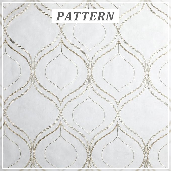 VISIONTEX White Sheer Curtains 120 Inches Long 2 Panels Set Brown Moroccan Embroidered Curtains Trellis French Textured Rod Pocket Voile Tulle Semi Window Drapes for Bedroom Living Room 54 x 120 Inch
