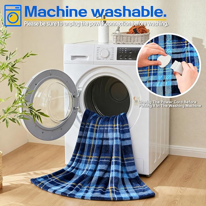 Electric Blanket Heated Full, Soft Flannel 72"x84" Plaid Heating Blanket with 8 Hours Auto Off 10 Fast Heating Levels Machine Washable Sherpa Heated Blanket with Overheating Protection