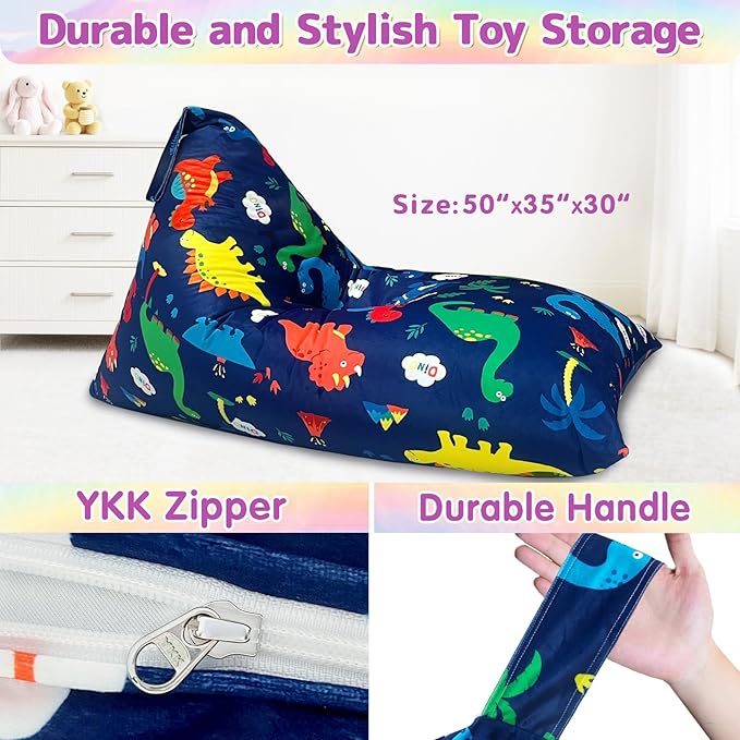 Jorbest Stuffed Animal Storage Bean Bag Chair for Kids and Adults, Stuffed Animal Storage, Dinosaur Bean Bag Chair Cover for Kids - Cover ONLY (200L/52 Gal)