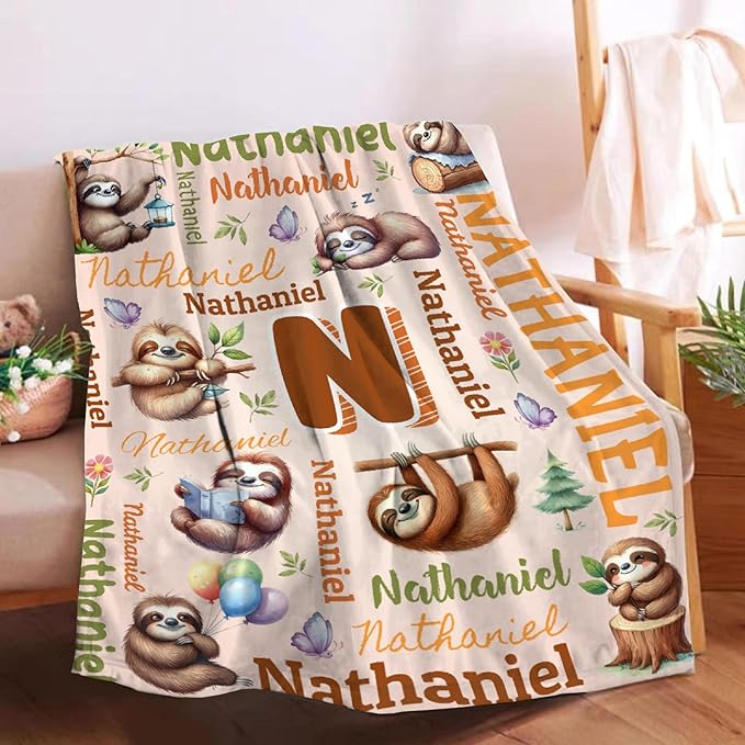 Personalized Custom Sloth Preschool Blanket Gifts for Baby Toddler Kids Boys Girls - Customized Sloth Super Soft Lightweight Flannel Sheets Decor for Crib Nap Couch - 40"x50" for Kids/Children