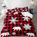 LUVIVIHOME 3PCS Christmas Duvet Cover King Bedding Set, White Snowflake Bear Woodland Animals Cabin Lodge Holiday New Year Xmas Checkered Black Red Buffalo Plaid Comforter Quilt Cover, 2 Pillow Cases