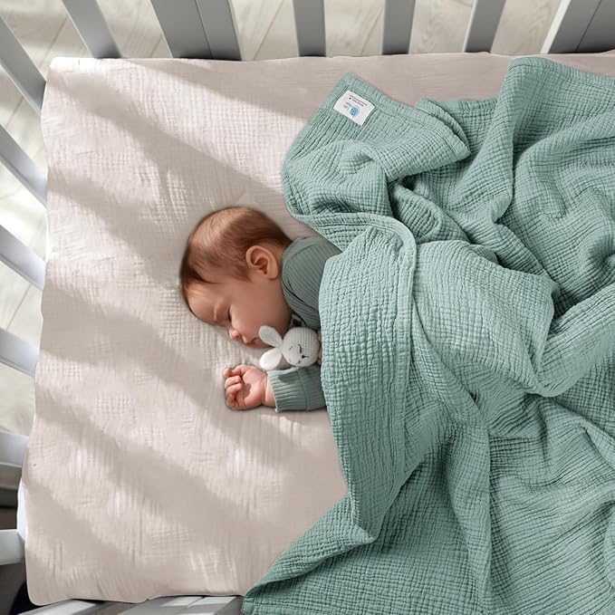 lulumoon Muslin Baby Blanket Quilt - Crib Blanket for Toddlers 47"× 47" Sage