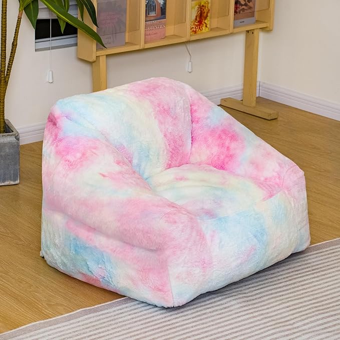 Bean Bag Chairs for Kids, 27" Modern Rainbow Colors Beanbag Sofa with Sponge Filling & Comfy Soft Faux Fur, Kids Teens Bean Bags Chair Sofa for Bedroom, Living Room (Colorful)