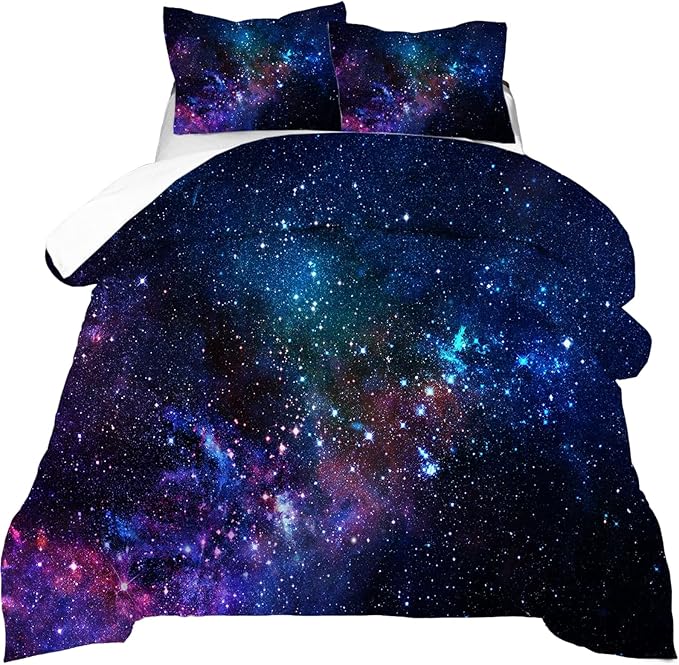 kxry Blue Purple 3D Galaxy Comforter Set Twin Size Outer Space Starry Sky Universe Bedding Sets for Girls Teens Kids 1 Comforter + 1 Pillow Case