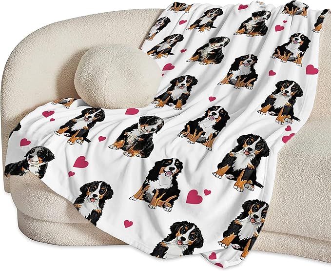 Bernese Mountain Dog Blanket Bernese Mountain Dog Gifts and Decor Cute Dog Throw Blanket Dog Blanket for Girls Women Kids Adults Soft Warm Cozy Fleece Blanket for Couch Sofa Bed 80"x60"