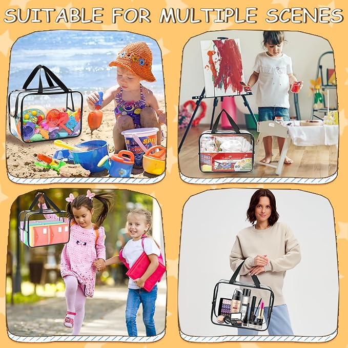12.6 * 9.25 * 6.9 IN Extra Large Toy Storage Bags, 6 Packs Clear Waterproof Toy Organizer Bags with Labels, Dual Zippers and Portable Handheld Design, Board Game Storage for Building Blocks, Puzzle