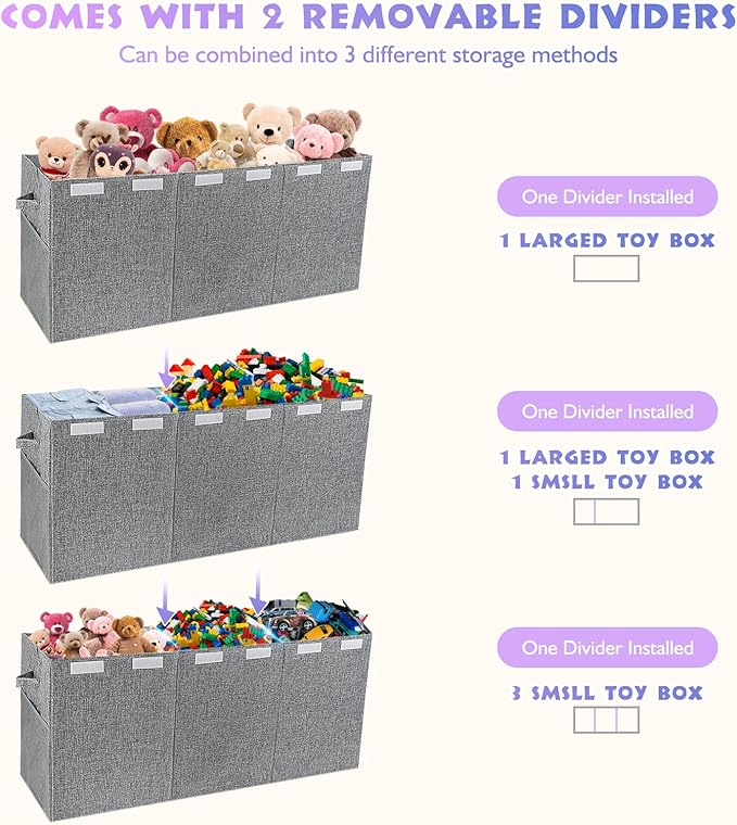 Extra Large Toy Storage Organizer with Lid, Large Toy Box Collapsible Toy Chest Storage Box Design - Toys Bin with Dividers for Kids, Nursery, Bedroom, Playroom-39.37"x13.78"x15.75''