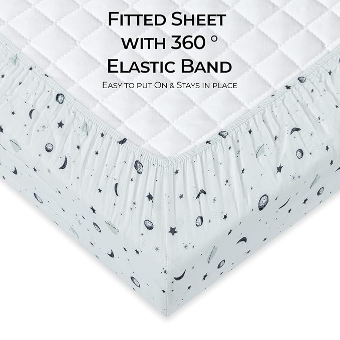 Dreamology Crib Sheets Cotton Boys, Girls, Soft & Breathable,1 Pack Baby Crib Sheet | 100% Muslin Cotton Crib Sheets for Standard Cribs, Toddler Bed Sheets, 28x52 Crib Mattress Sheets | Planets