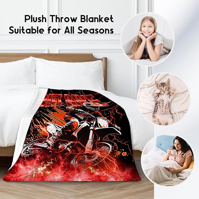 Boys Blanket Dirt Bike Blankets Gifts for Kids Toddlers, 50"x60" Warm Lightweight Flannel Throw for Couch Bed