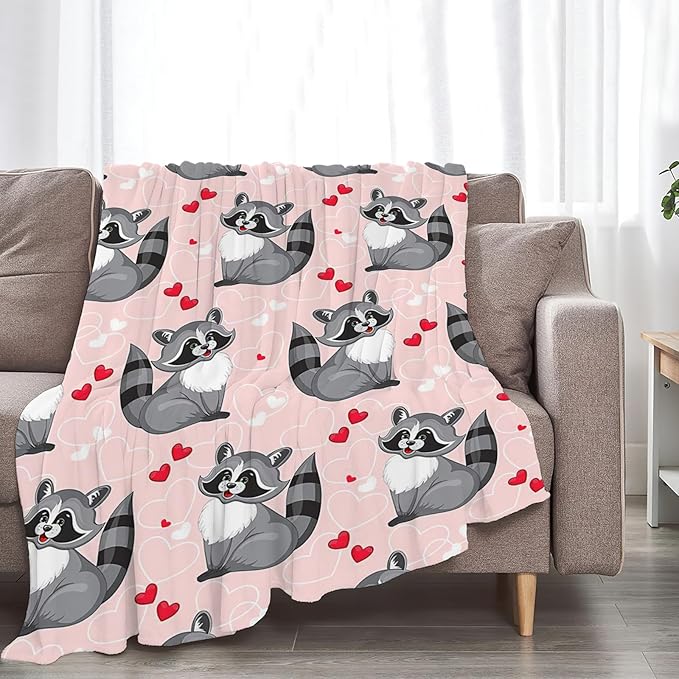 Tijuboni Pink Raccoon Throw Blanket Raccoon Gifts for Girls Boys Women Men Kids Adults Soft Flannel Fleece Blanket for Couch Sofa Bed Home Decor 50"x60"