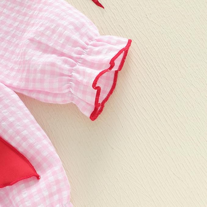 Amiblvowa Baby Girl Valentines Day Outfit Embroidery Love Heart Smocked Bubble Romper Bodysuit Cute Infant Newborn Clothes