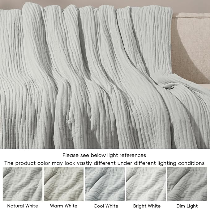 PHF Cooling Muslin Blanket Queen Size 90"x80", 6-Layer Lightweight Gauze Blanket Made from 35% Rayon Derived from Bamboo & 65% Cotton, Breathable & Ultra Soft Cozy, Aesthetic Home Decor, Harbor Mist