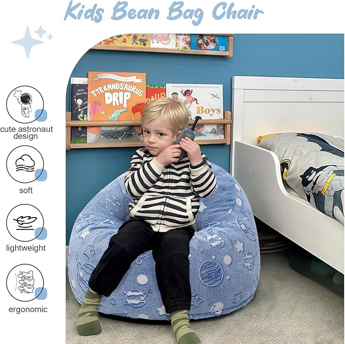 COMAX Bean Bag Chairs for Kids, Toddler BeanBag Sofa with Filler Bean Couch Stuffed for Boys and Girls, Lazy Floor Chair for Playroom, Nursery Room, Glowing Space