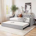 Merax Twin Size Upholstered Velvet Daybed with Pop Up Trundle, Multi-Functional Sofa Bed with Backrest and Two Armrest for Kids Room, Guest Room, Living Room,Gray